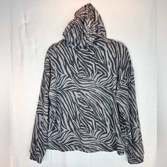 C&C California Womens Gray Zebra Print Hooded Shirt Sz XL Ribbed Super Soft - Picture 6 of 9